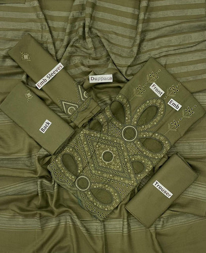 EMBROIDERY DHANAK DAMAN THREE PIECE