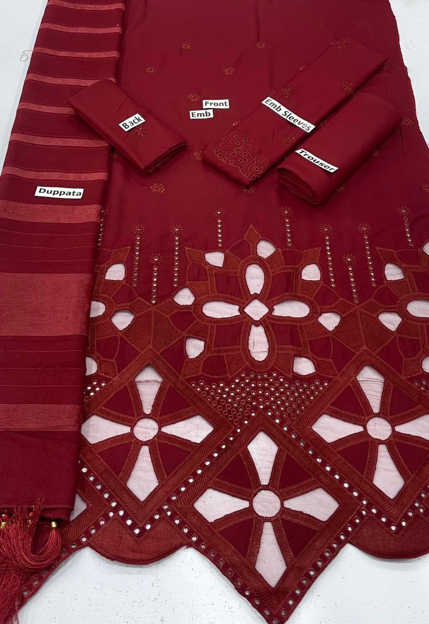 EMBROIDERY DHANAK DAMAN THREE PIECE