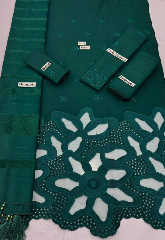 EMBROIDERY DHANAK DAMAN THREE PIECE