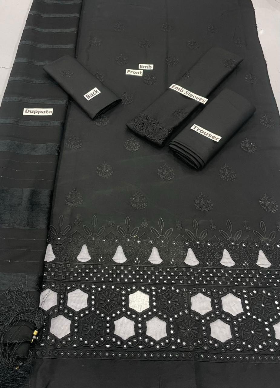 EMBROIDERY DHANAK DAMAN THREE PIECE