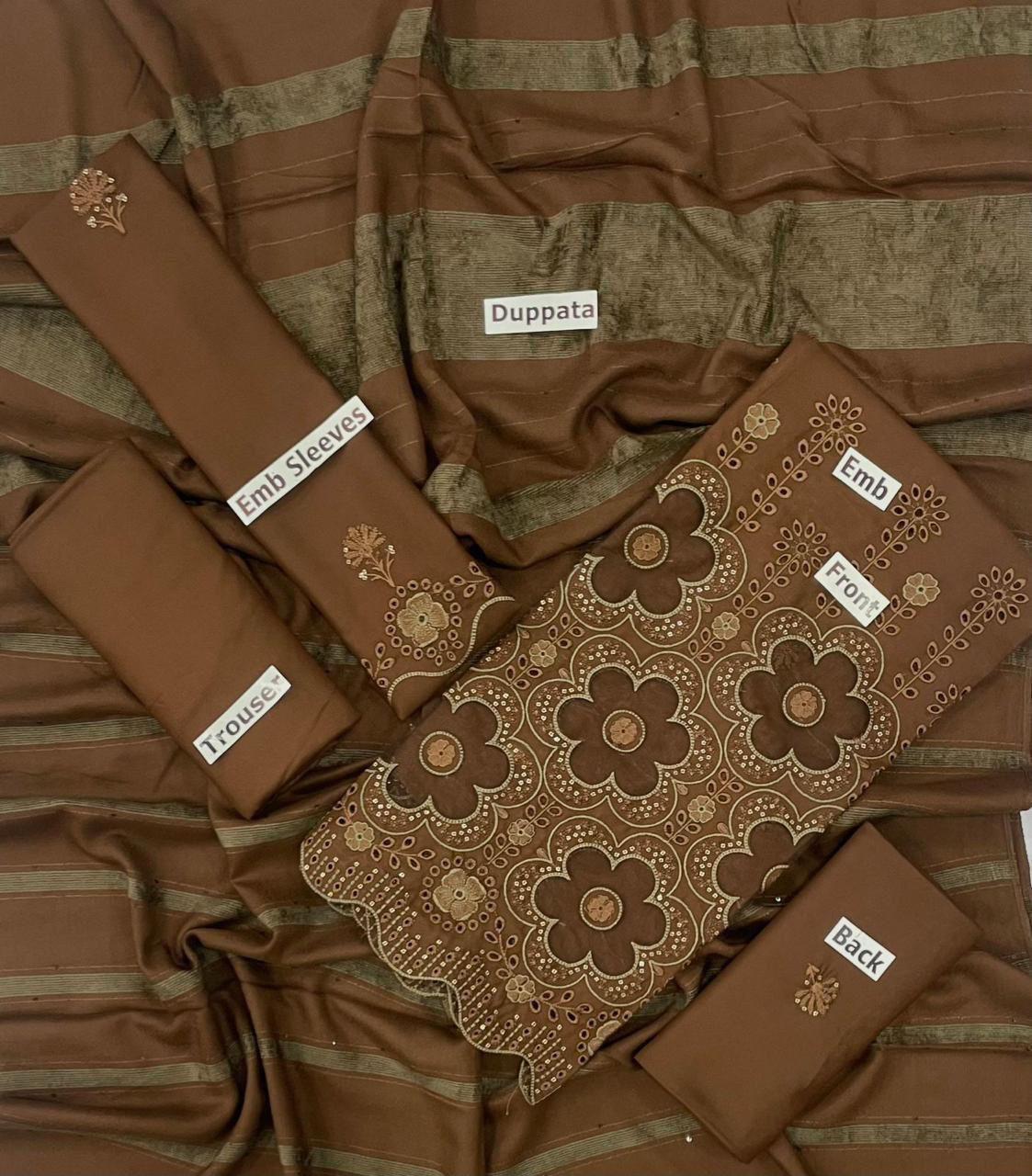 EMBROIDERY DHANAK DAMAN THREE PIECE