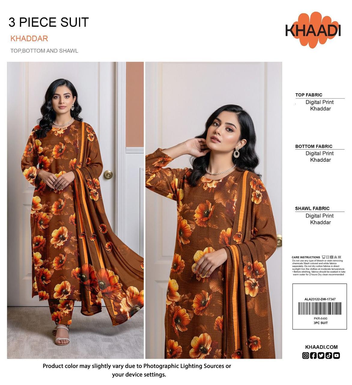 KHAADI KHADDAR THREE PIECE