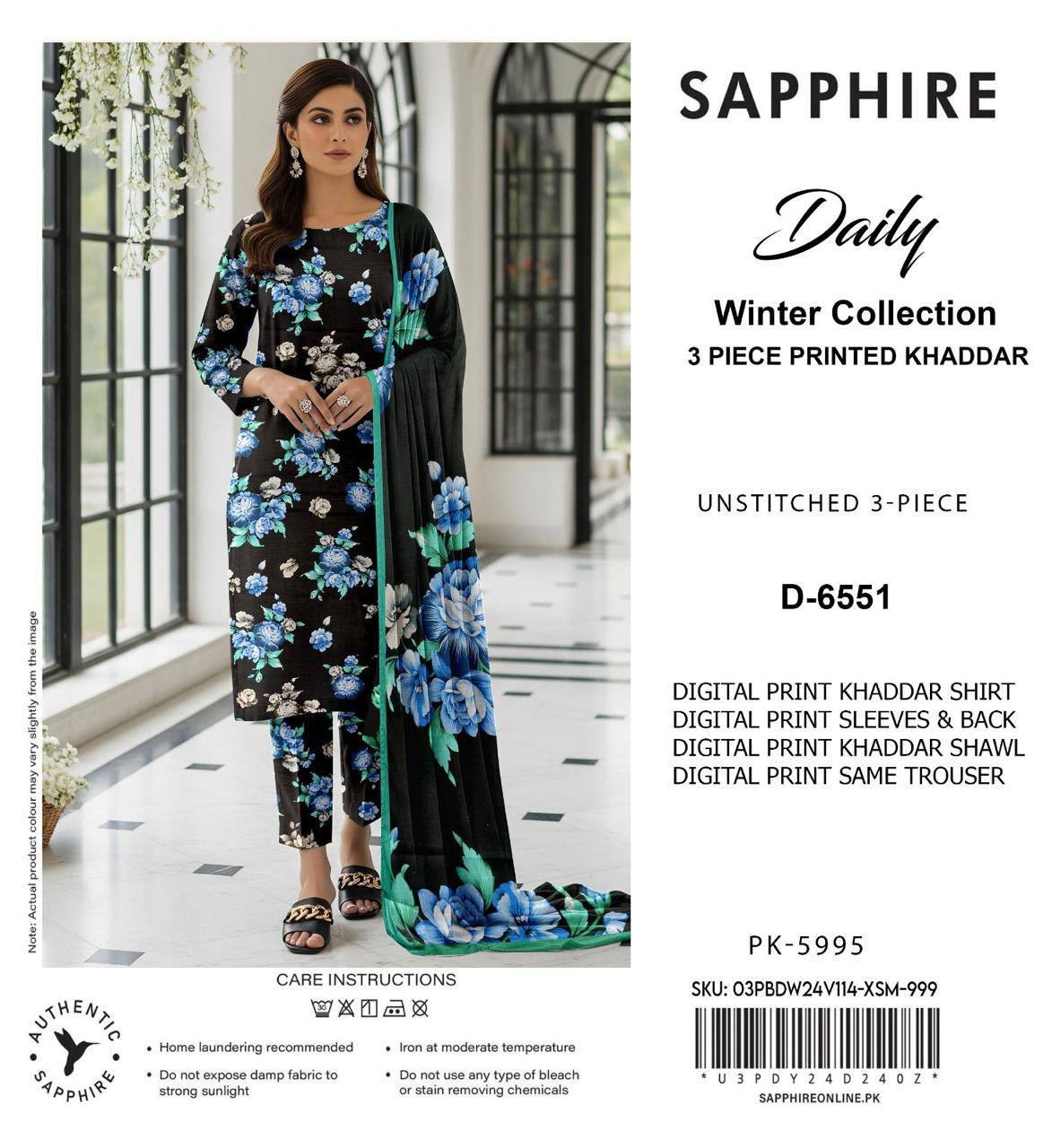 SAPPHIRE KHADDAR THREE PIECE