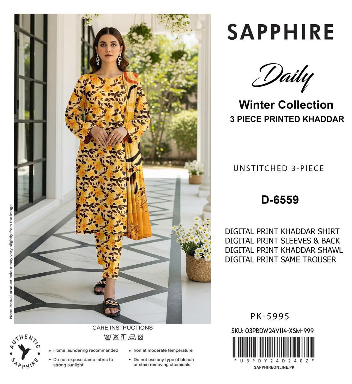 SAPPHIRE KHADDAR THREE PIECE