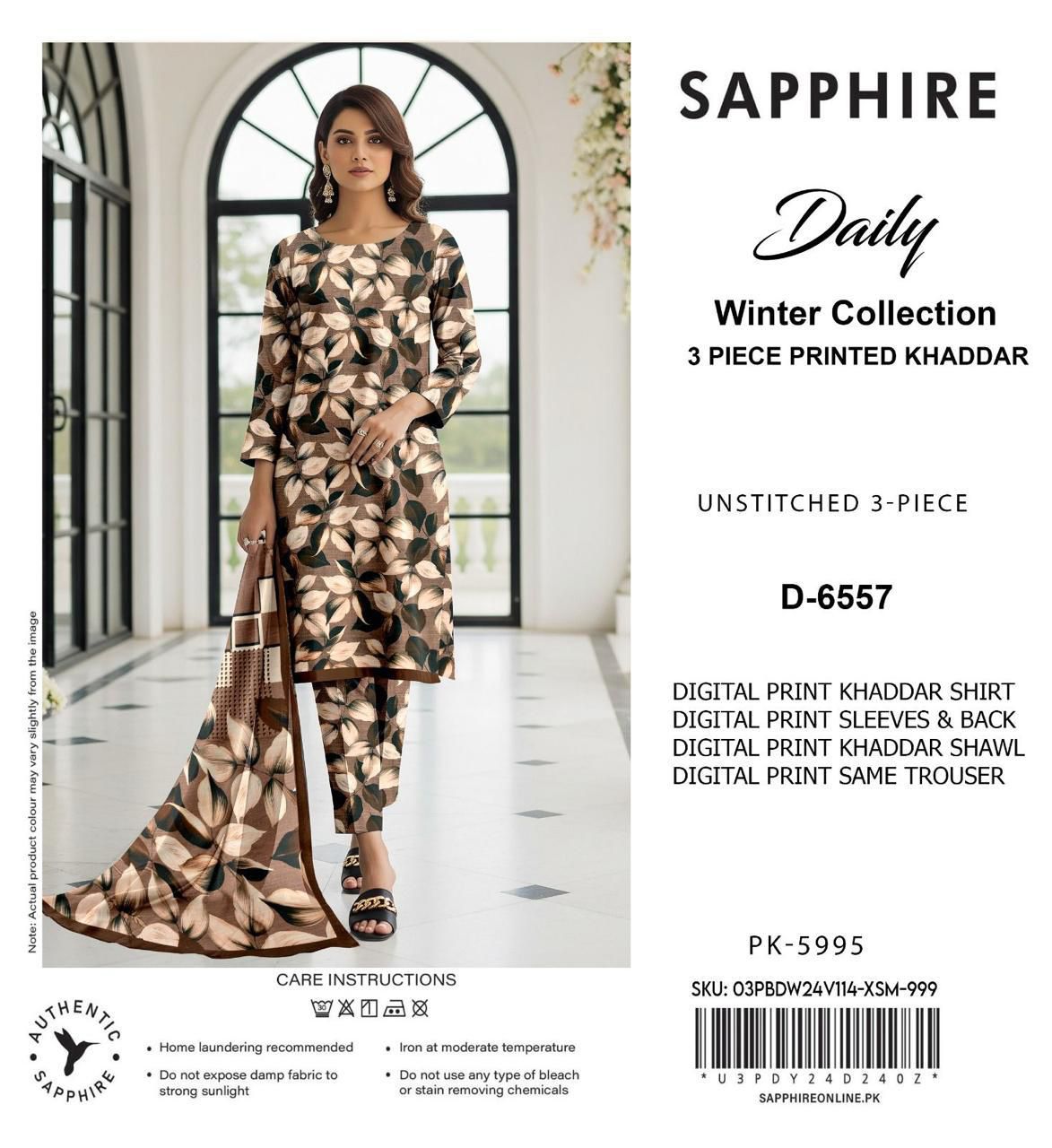 SAPPHIRE KHADDAR THREE PIECE