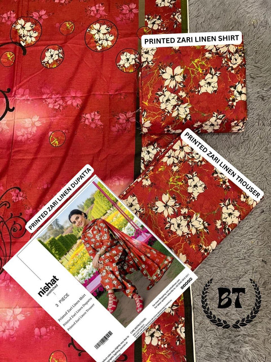 NISHAT ZARI LINEN THREE PIECE