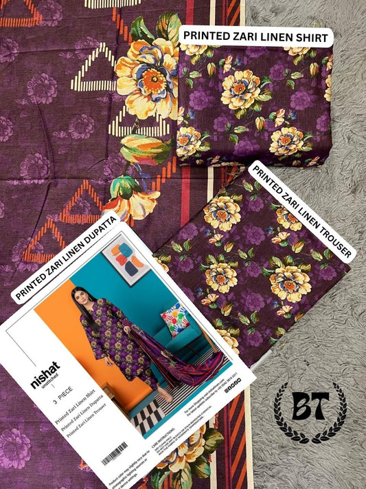 NISHAT ZARI LINEN THREE PIECE