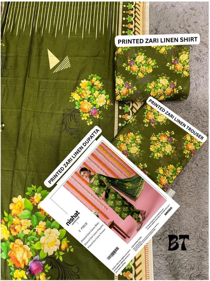 NISHAT ZARI LINEN THREE PIECE