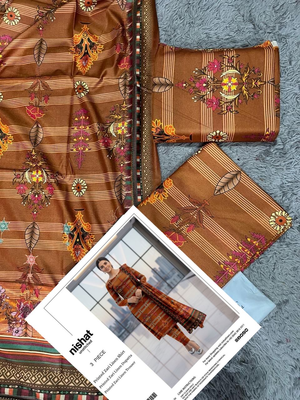 NISHAT ZARI LINEN THREE PIECE