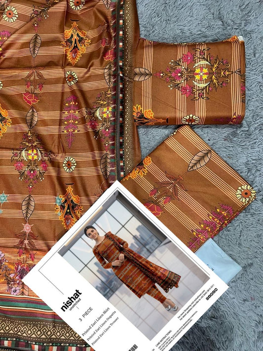 NISHAT ZARI LINEN THREE PIECE