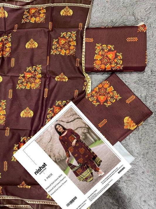NISHAT ZARI LINEN THREE PIECE