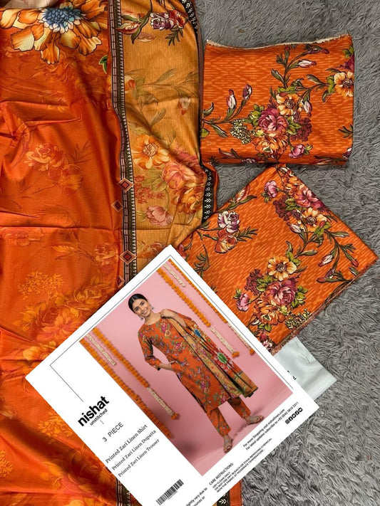 NISHAT ZARI LINEN THREE PIECE