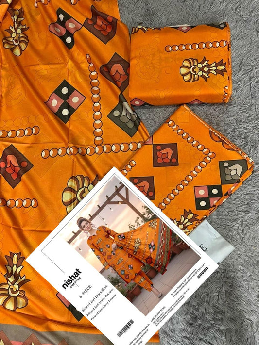 NISHAT ZARI LINEN THREE PIECE