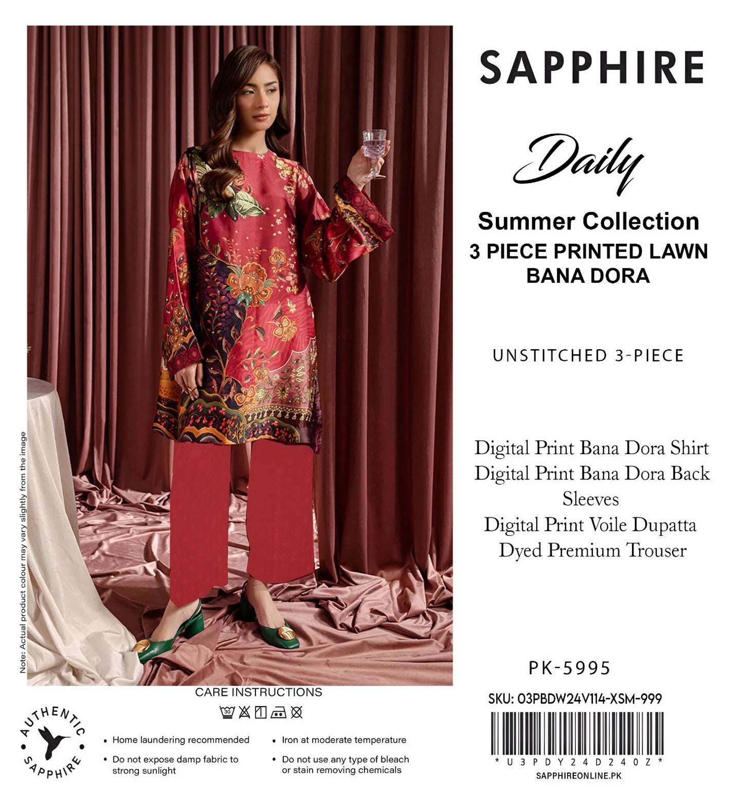 SAPPHIRE DORYA LAWN THREE PIECE