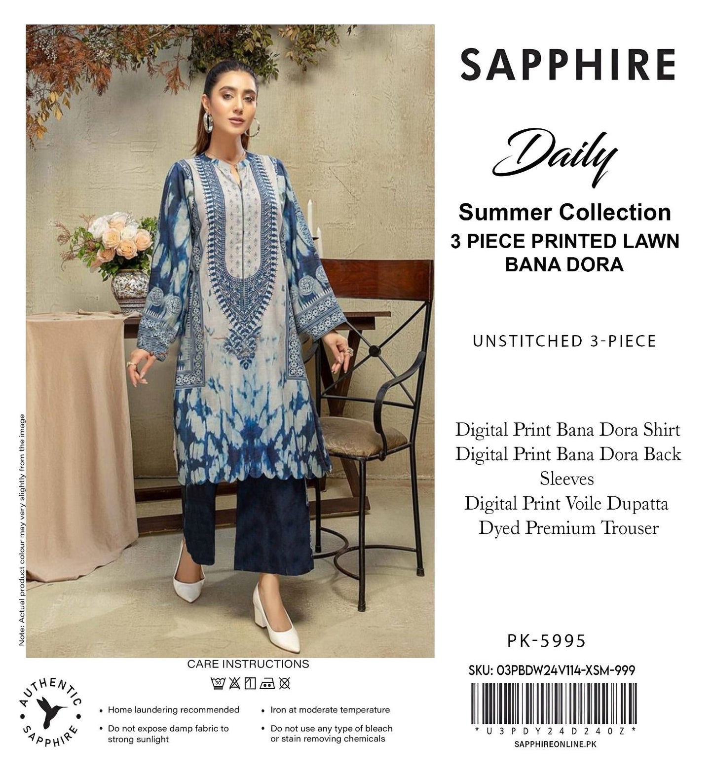 3 PIECE - SAPPHIRE DORYA LAWN THREE PIECE