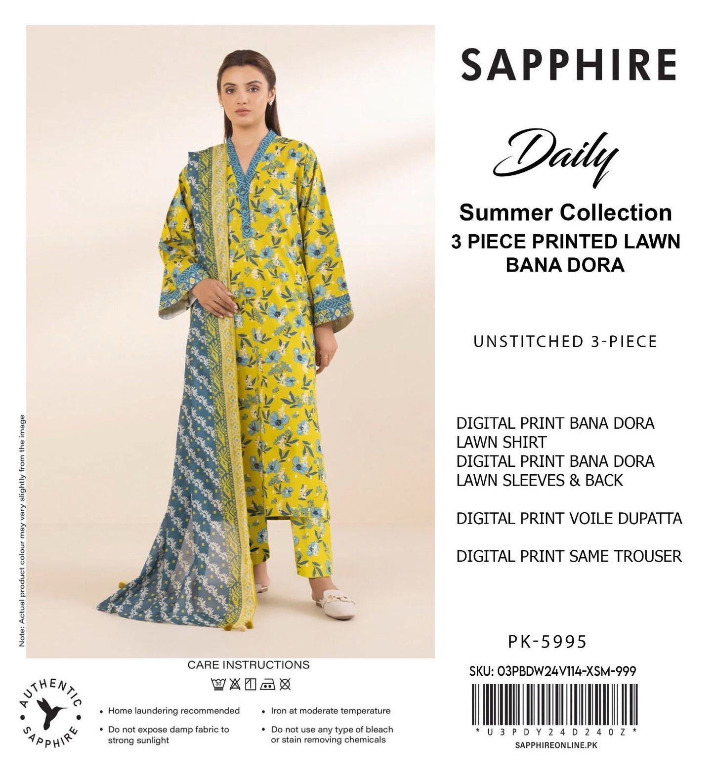 3 PIECE - SAPPHIRE DORYA LAWN THREE PIECE