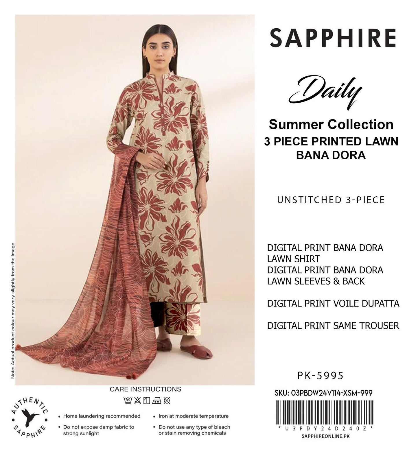 3 PIECE - SAPPHIRE DORYA LAWN THREE PIECE