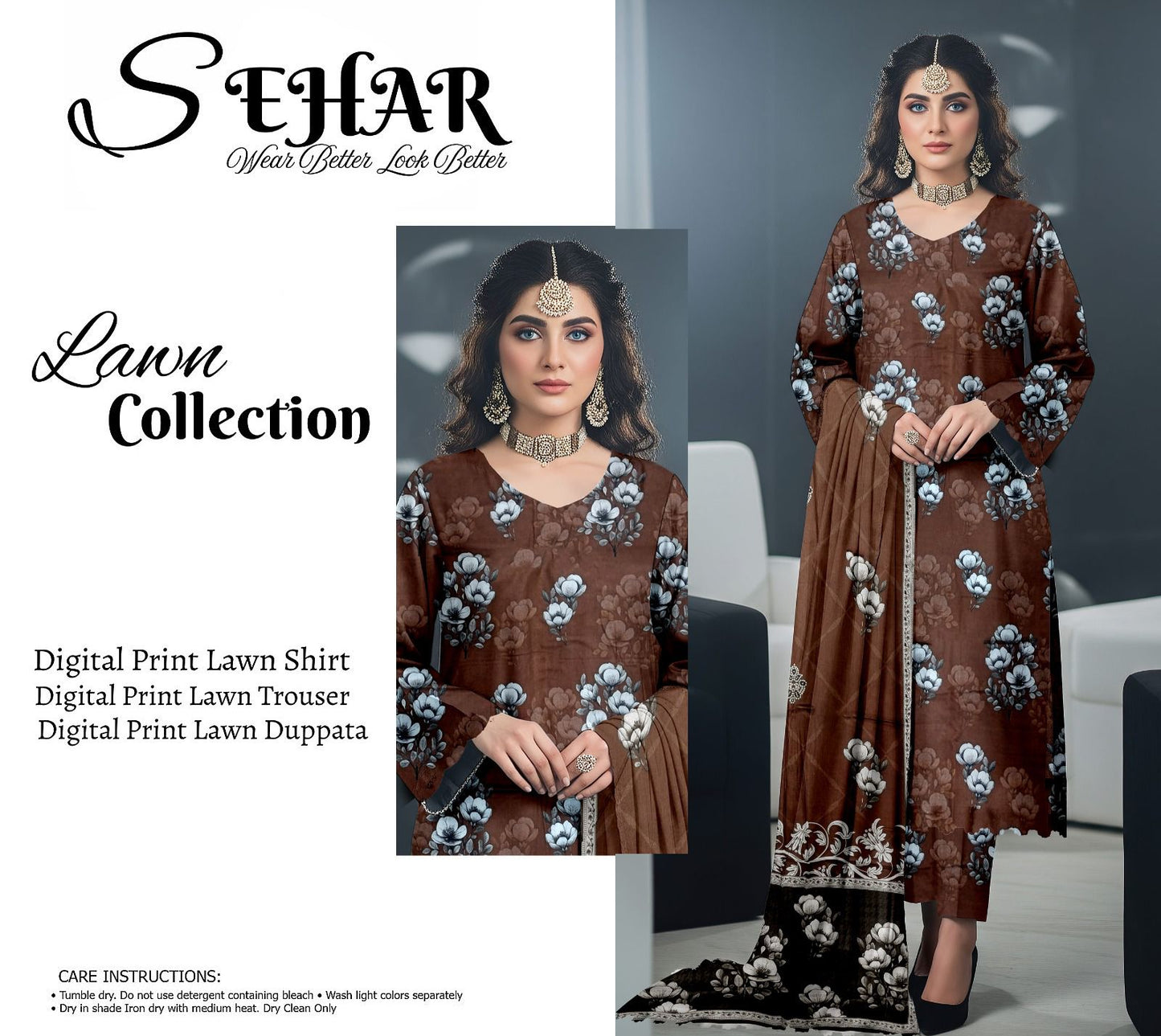 SAHAR DIGITAL LAWN THREE PIECE