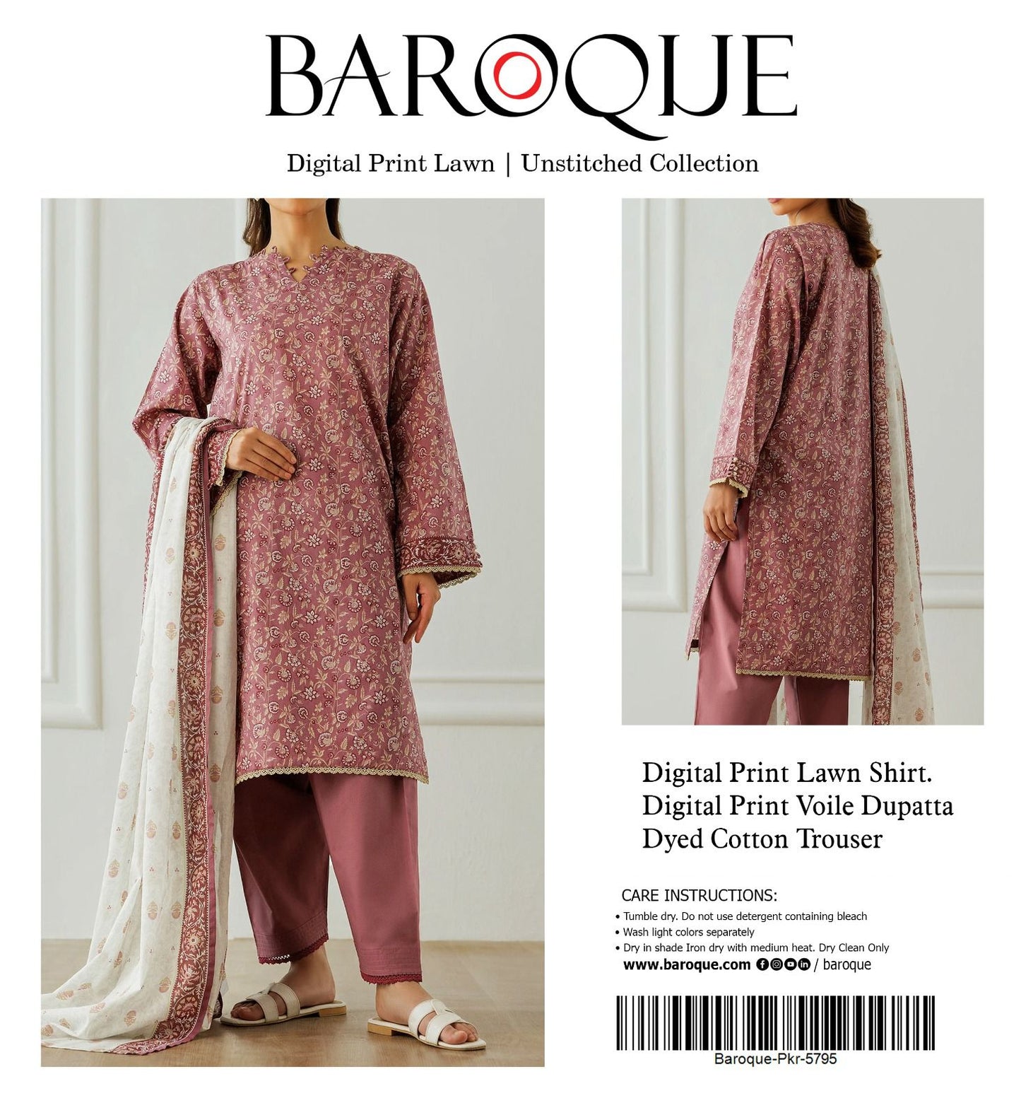 3 PIECE - BAROQUE LAWN THREE PIECE