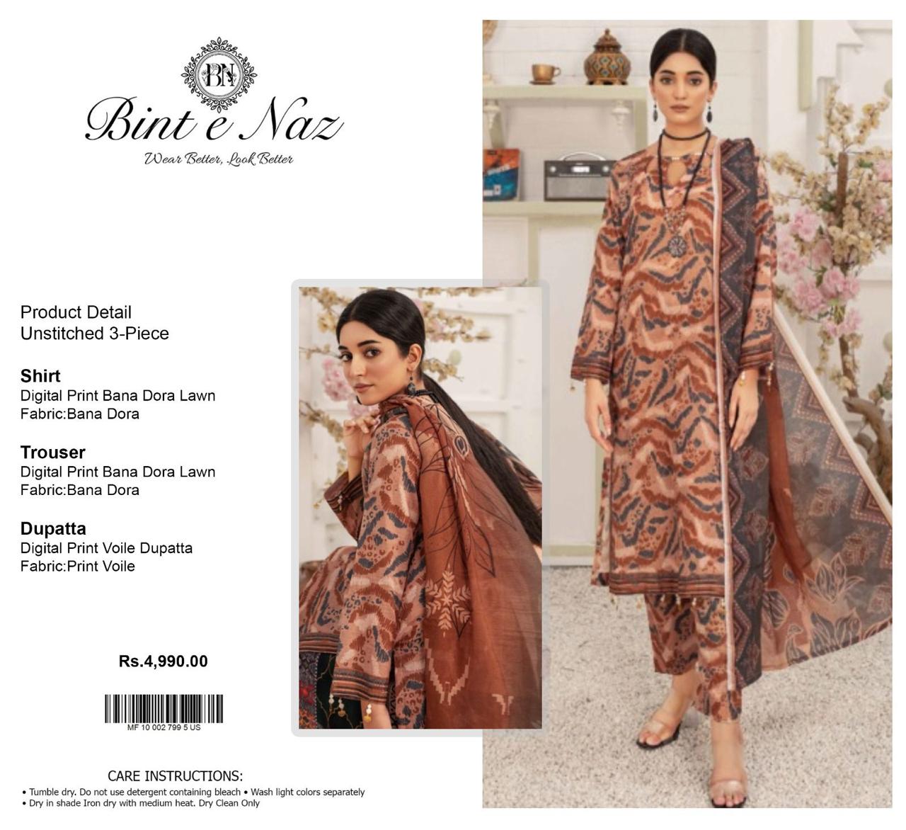 3 PIECE - BINT E NAZ DORYA LAWN THREE PIECE