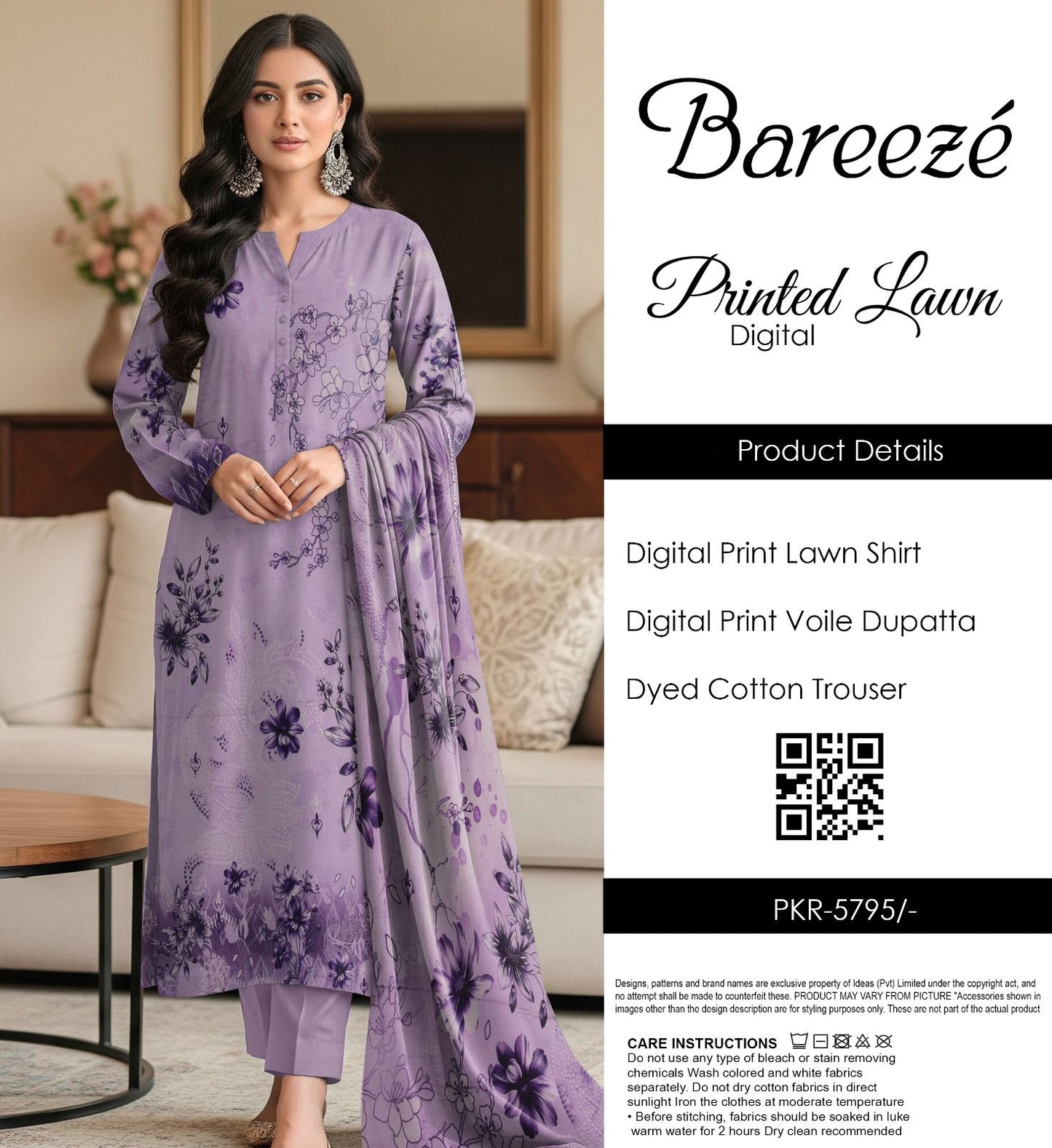3 PIECE - BAREEZE LAWN THREE PIECE