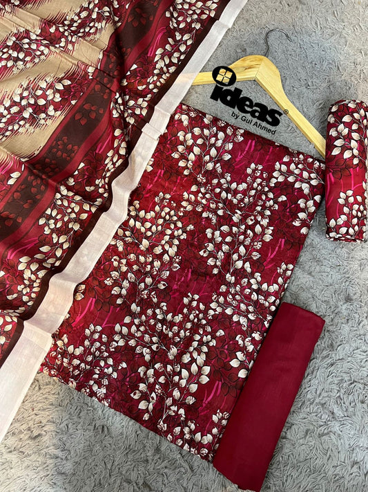 3-PIECE EMBROIDERED GUL AHMAD LAWN THREE PIECE