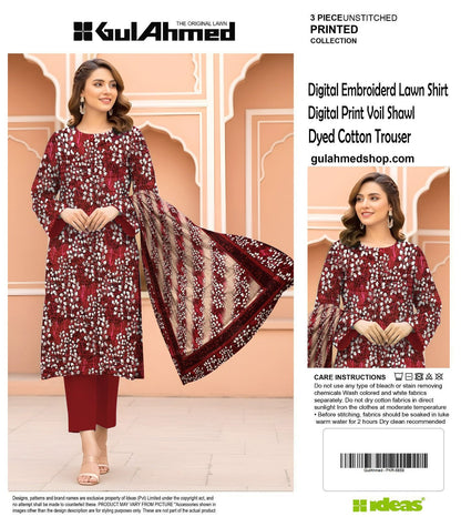3-PIECE EMBROIDERED GUL AHMAD LAWN THREE PIECE