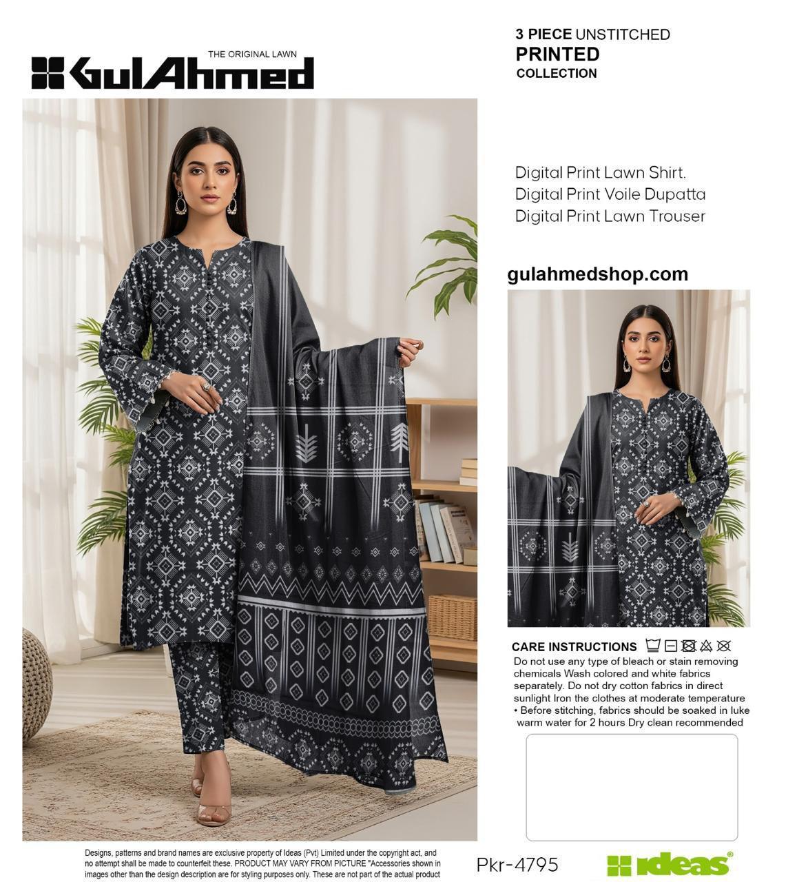 3-PIECE GUL AHMAD LAWN PRINTED