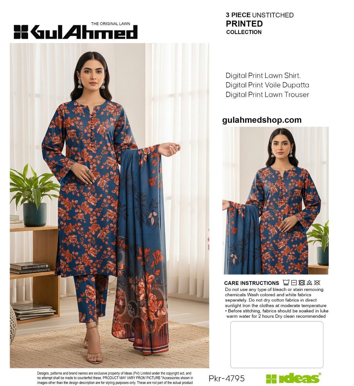 3-PIECE GUL AHMAD LAWN PRINTED