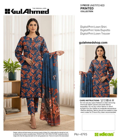 3-PIECE GUL AHMAD LAWN PRINTED