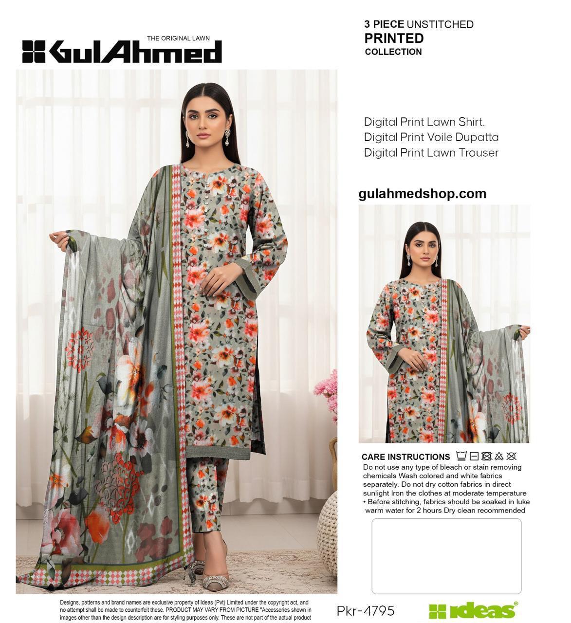3-PIECE GUL AHMAD LAWN PRINTED