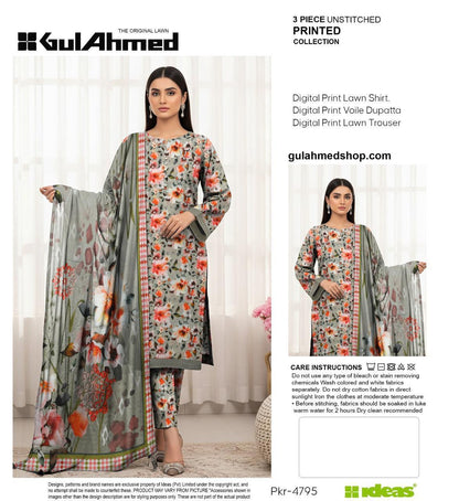 3-PIECE GUL AHMAD LAWN PRINTED