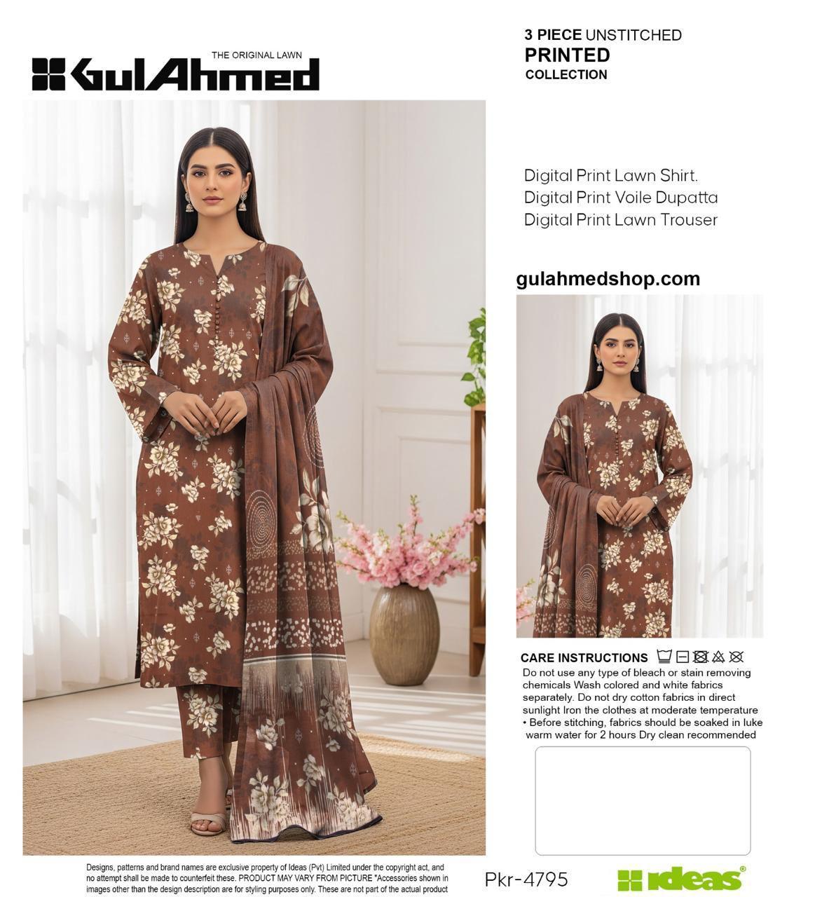 3-PIECE GUL AHMAD LAWN PRINTED