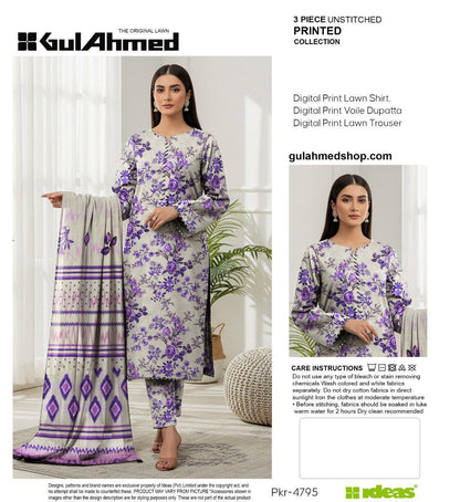 3-PIECE GUL AHMAD LAWN PRINTED