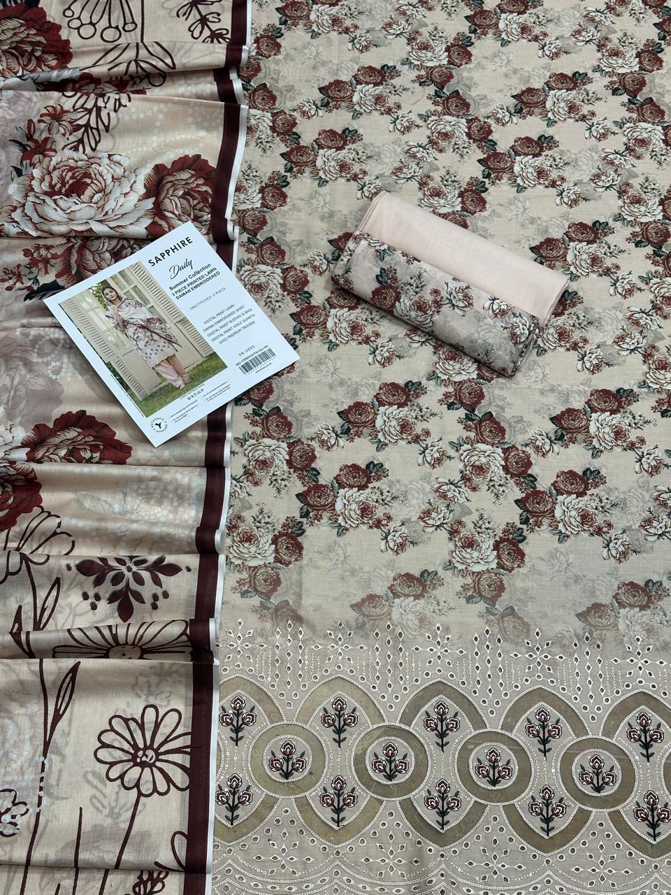 3 PIECE -SAPPHIRE EMBROIDERY LAWN