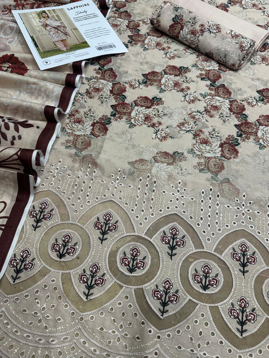 3 PIECE -SAPPHIRE EMBROIDERY LAWN