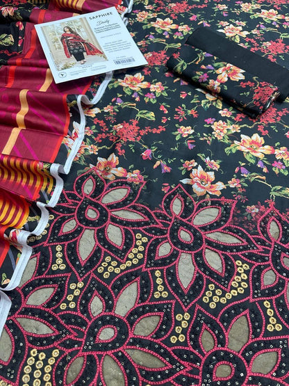 3 PIECE -SAPPHIRE EMBROIDERY LAWN
