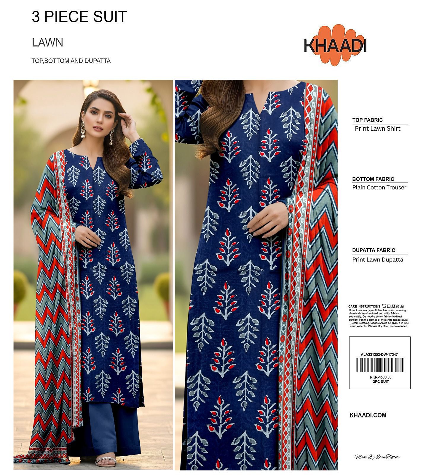 KHAADI LAWN THREE PIECE