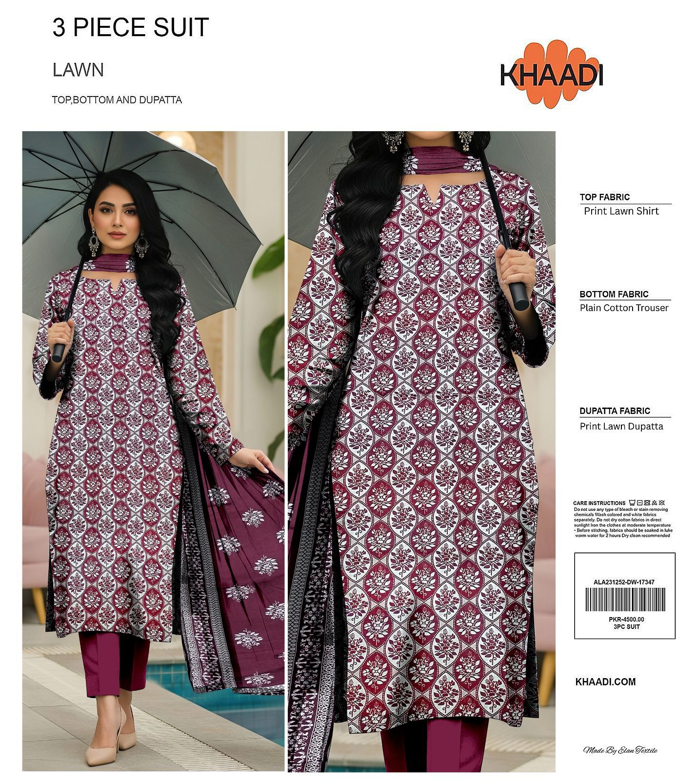 KHAADI LAWN THREE PIECE
