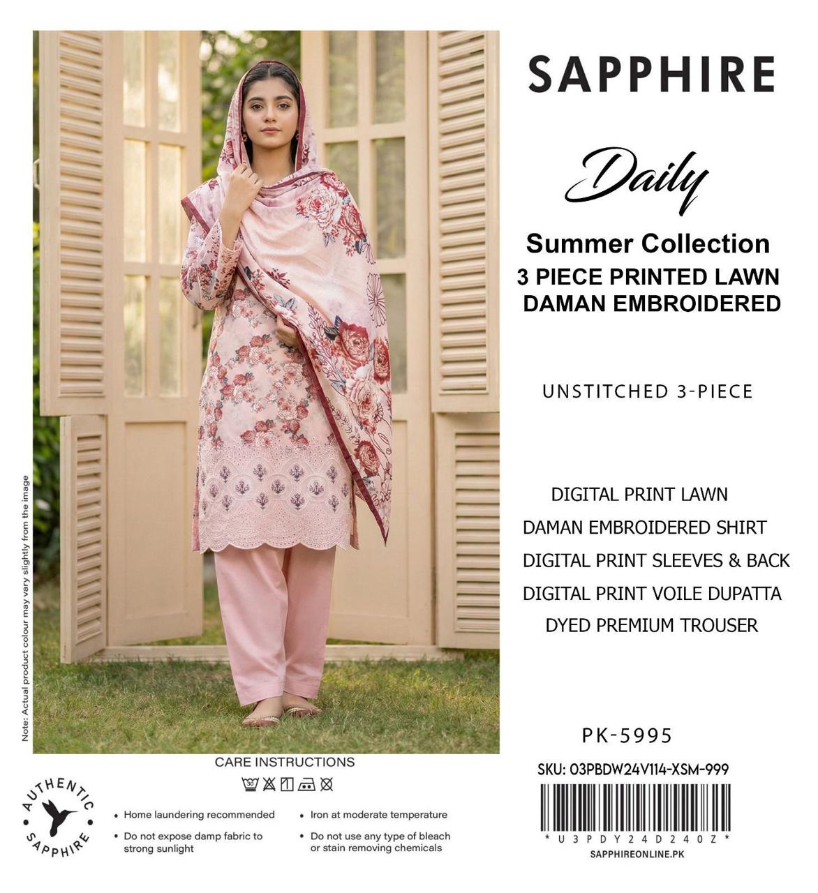 3 PIECE -SAPPHIRE EMBROIDERY LAWN