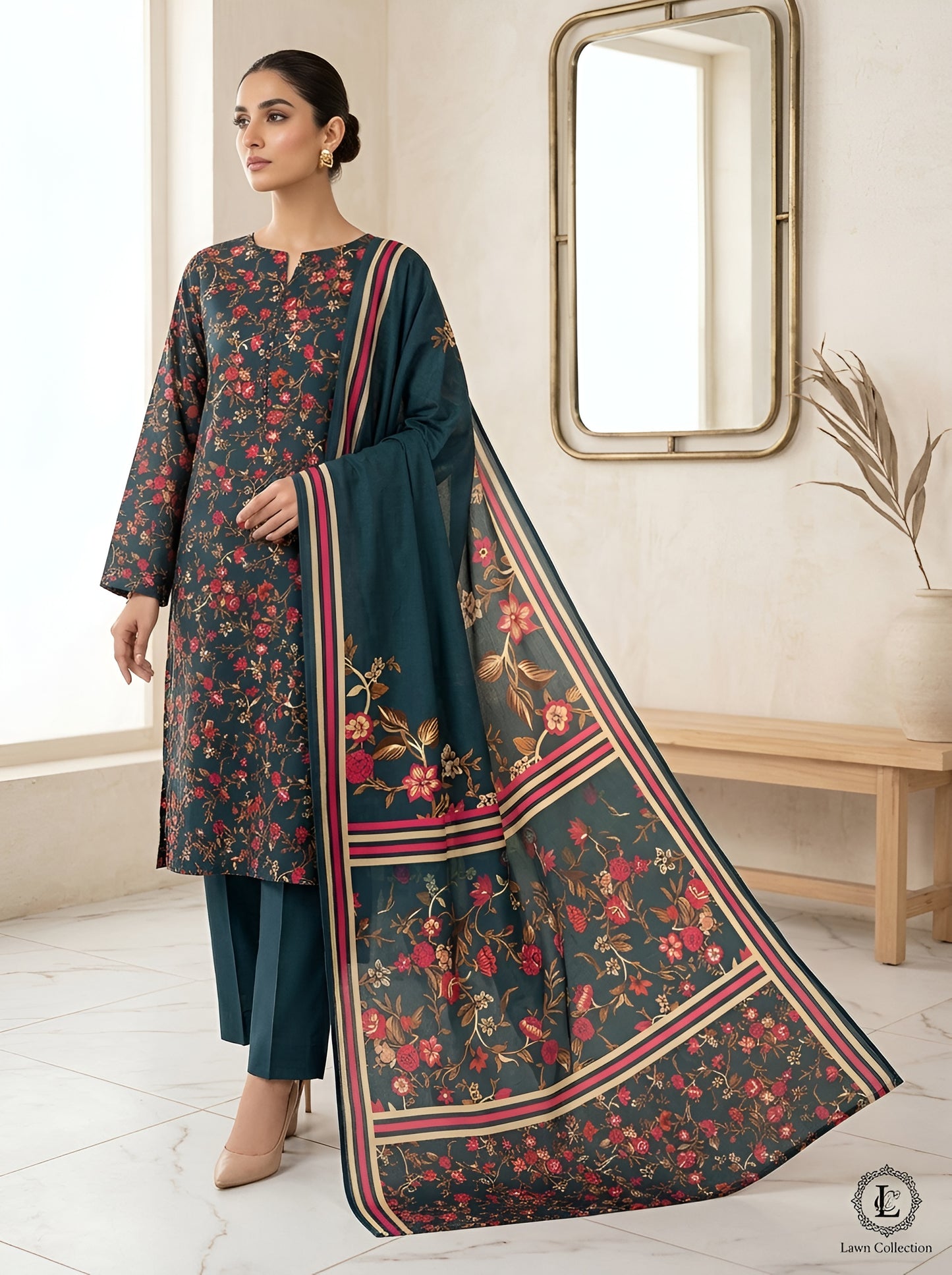KHAADI LAWN THREE PIECE