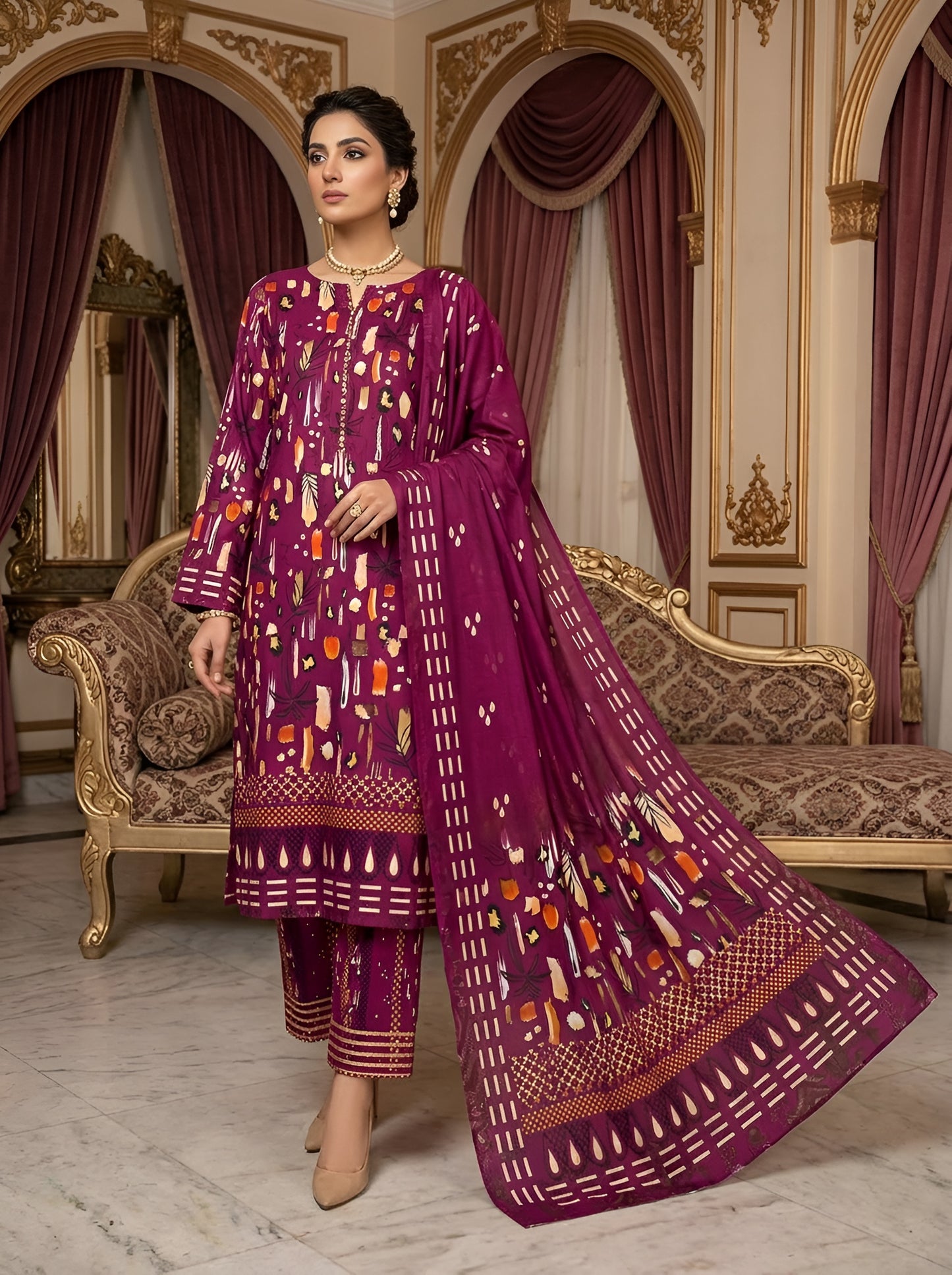 KHAADI LAWN THREE PIECE