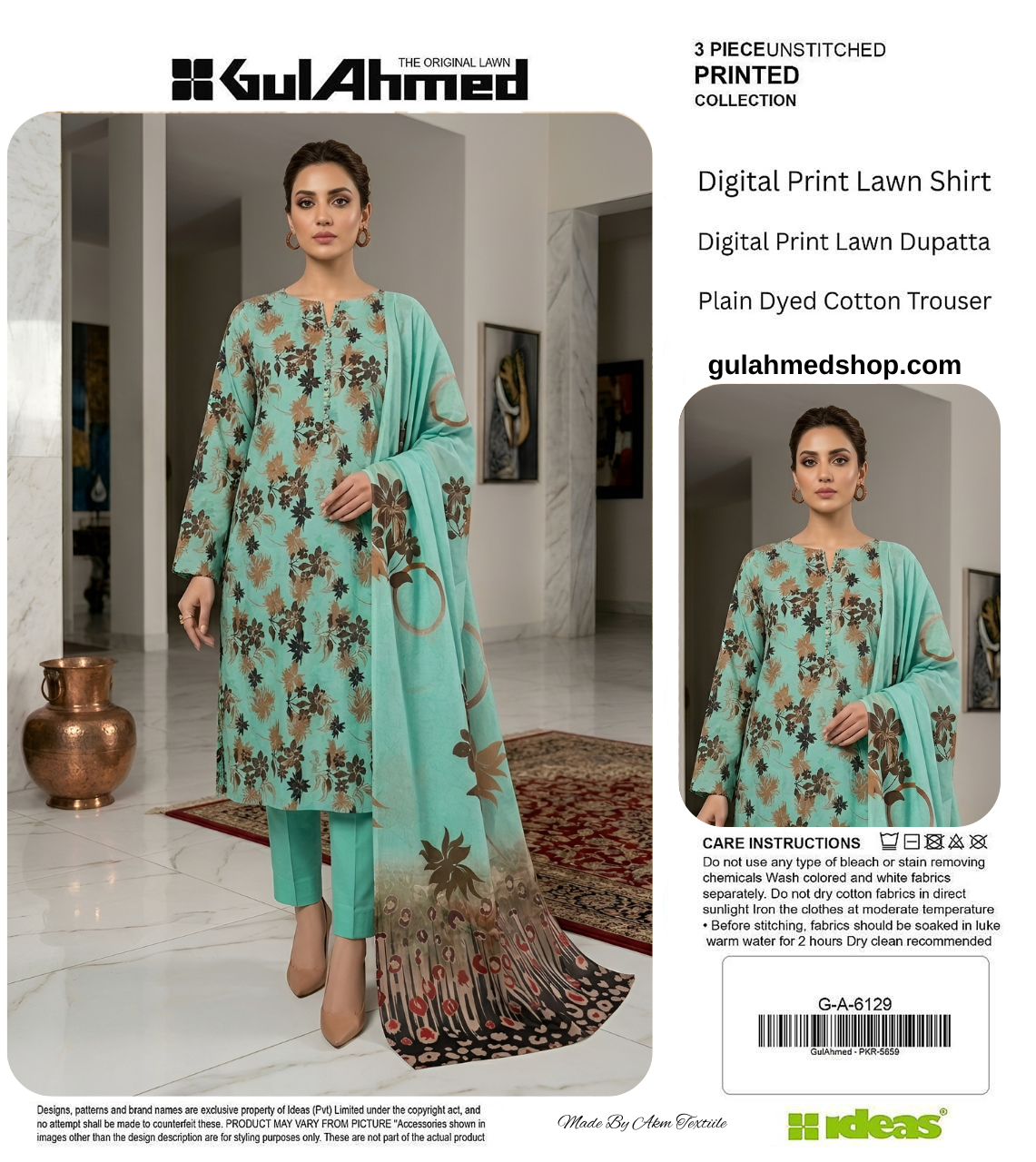 GUL AHMAD LAWN THREE PIECE